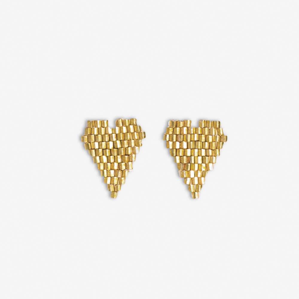 Esme Luxe Bead Heart Shape Post Earrings Gold Wholesale