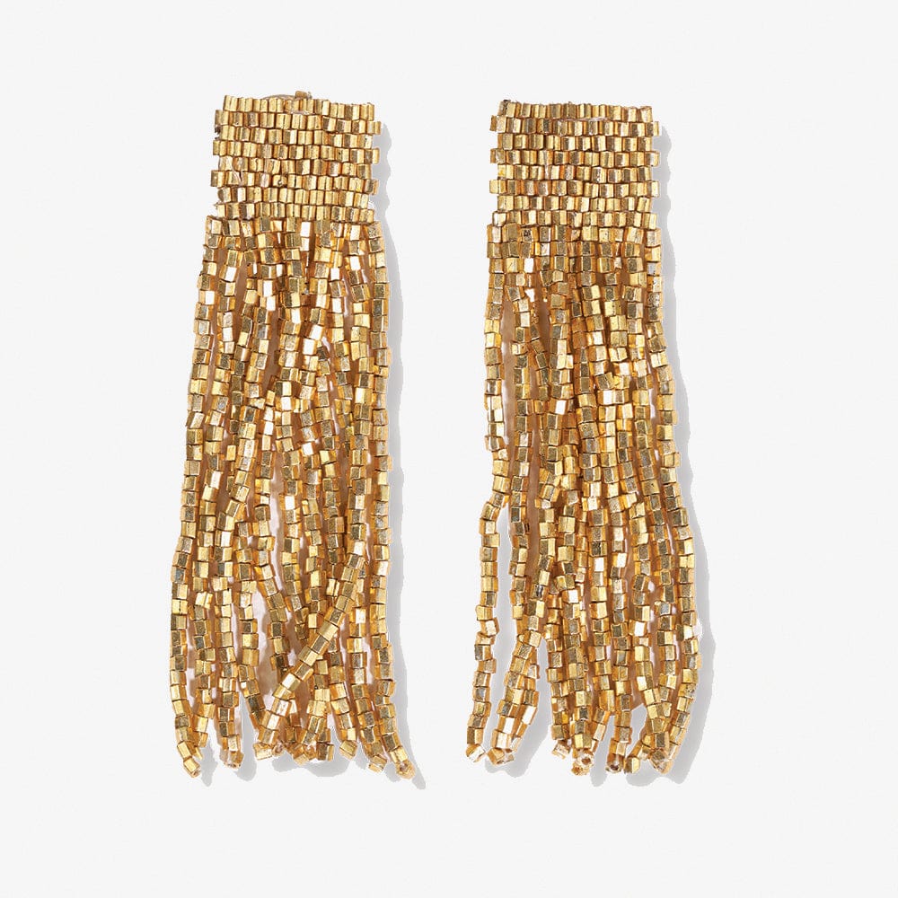 Marilyn Solid Beaded Fringe Earring Gold Wholesale