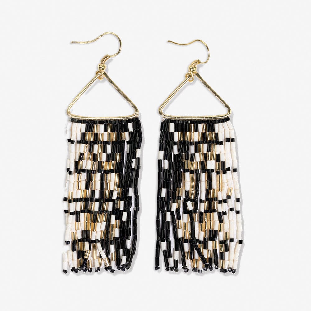 Patricia Mixed Luxe Bead Gradient Fringe Earrings Black Wholesale