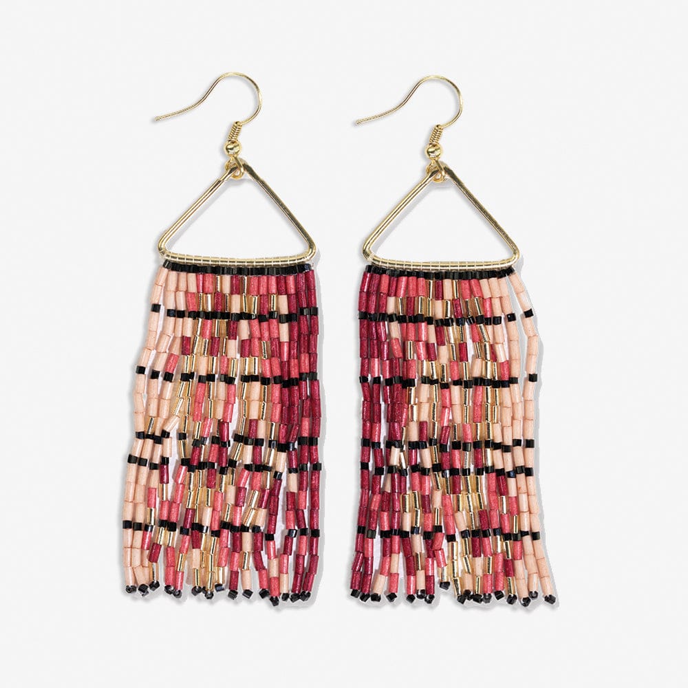 Patricia Mixed Luxe Bead Gradient Fringe Earrings Maroon Wholesale