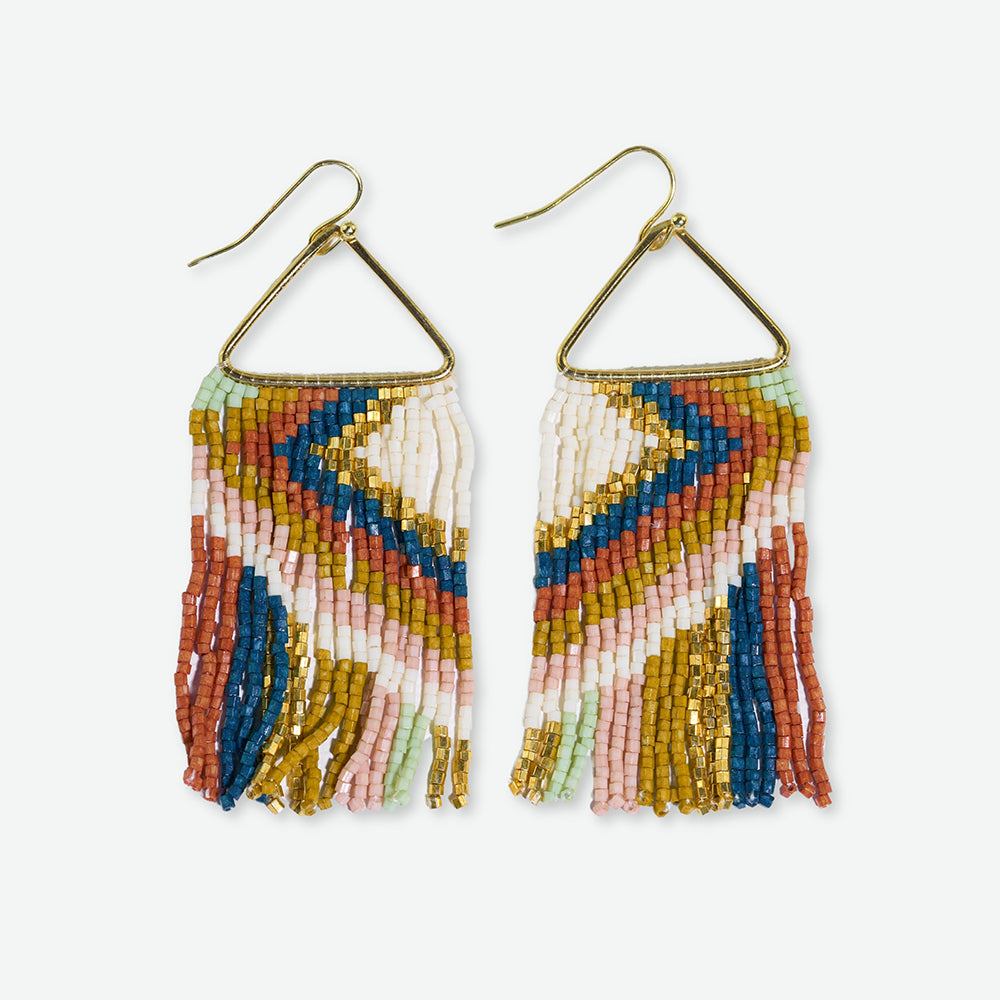 Paige Ascending Blocks Beaded Fringe Earrings Desert Wholesale