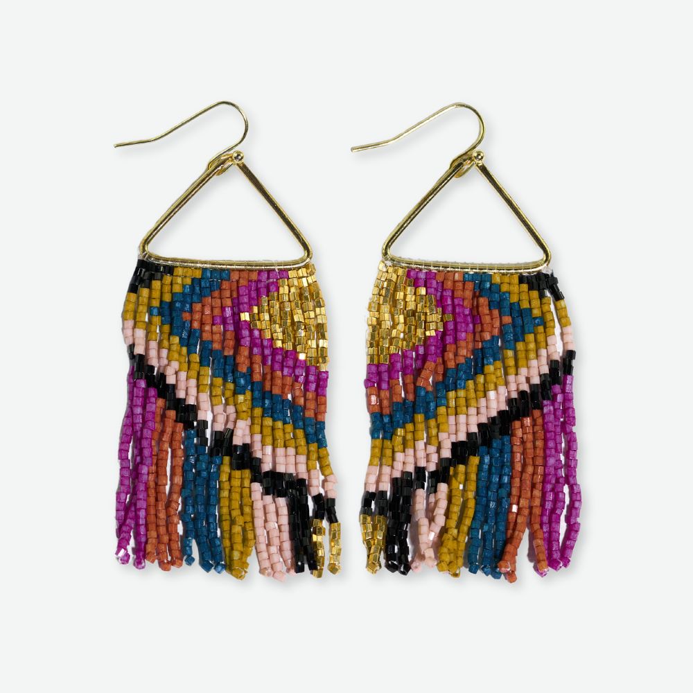 Paige Ascending Diamond Beaded Fringe Earrings Jewel Tone Wholesale