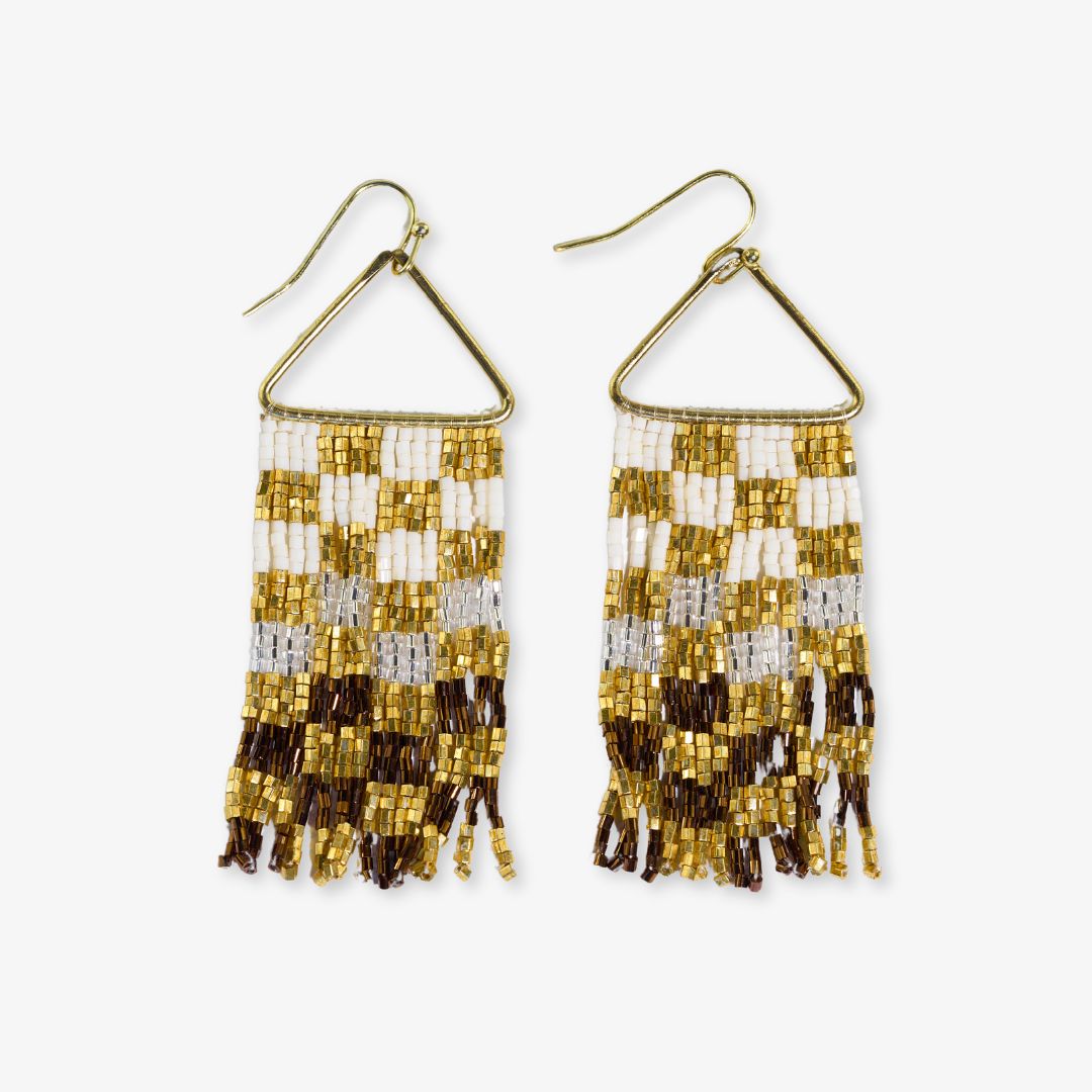 Paige Ombre Checked Beaded Fringe Earrings Mixed Metallic Wholesale