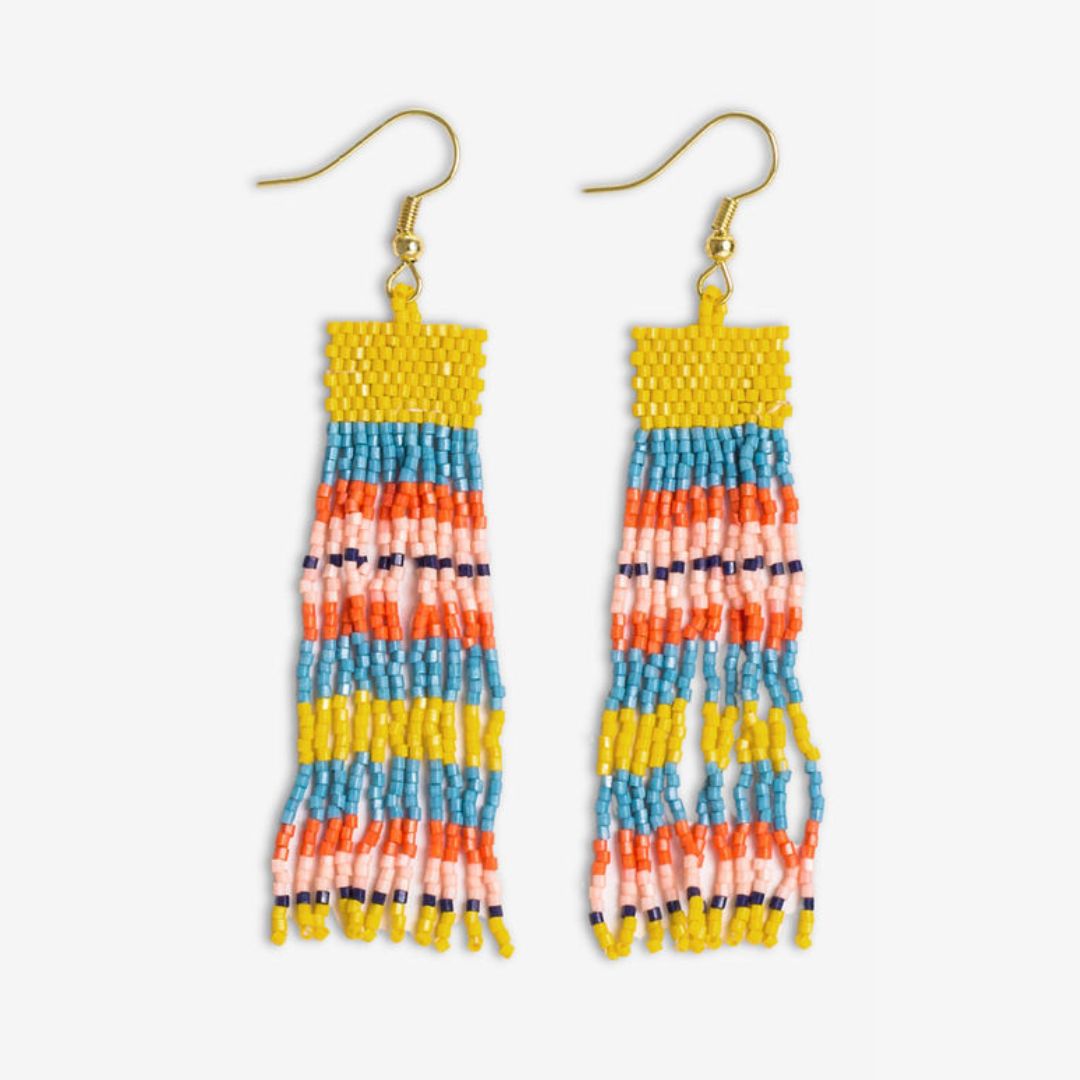 Billie Mixed Horizontal Stripes Beaded Fringe Earrings Amalfi Wholesale