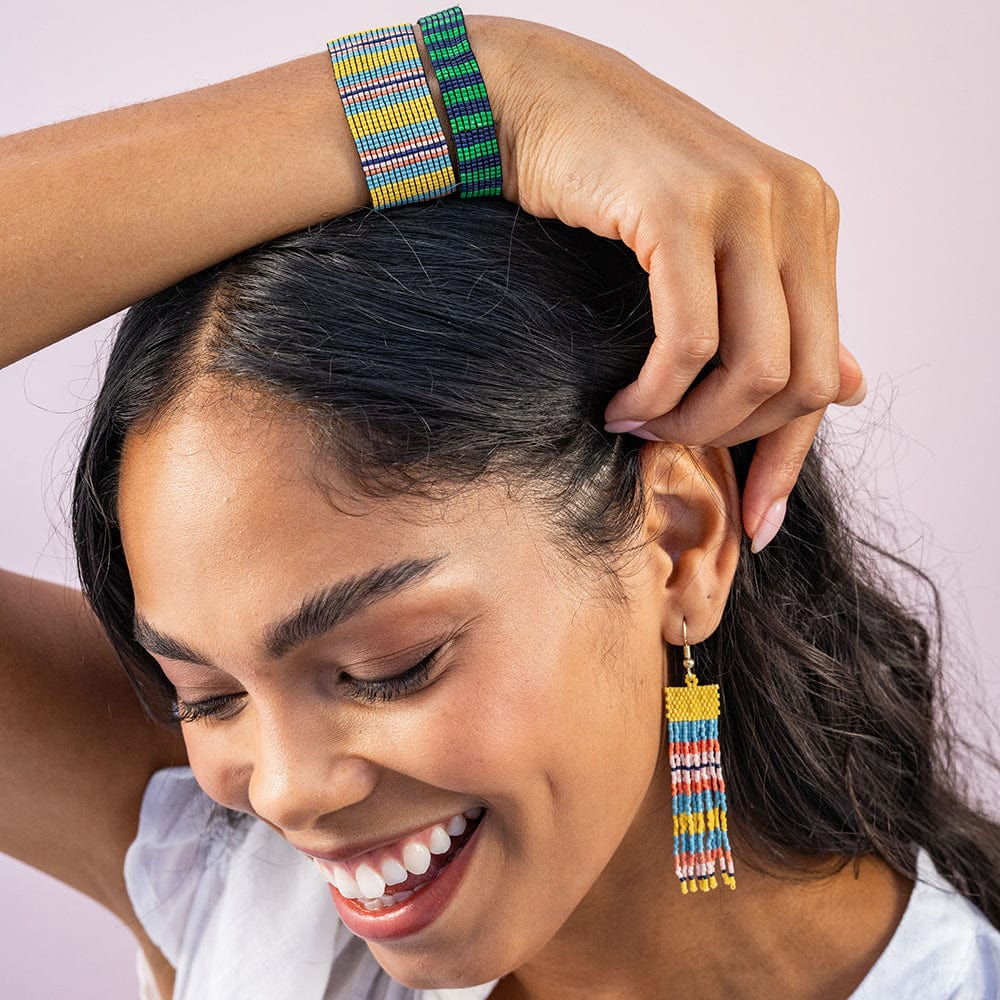 Kenzie Uniform Vertical Colorblock And Stripes Beaded Stretch Bracelet Amalfi Wholesale