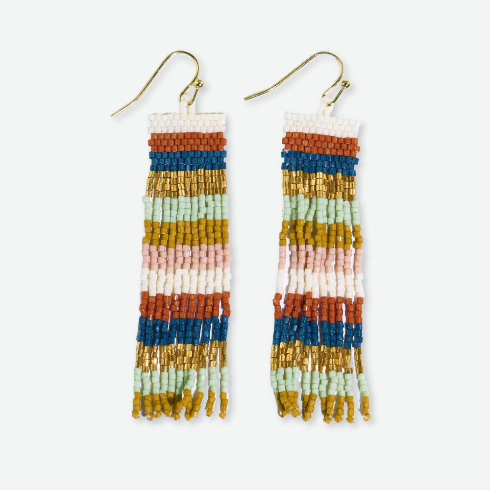 Billie Mixed Horizontal Stripes Beaded Fringe Earrings Desert Wholesale