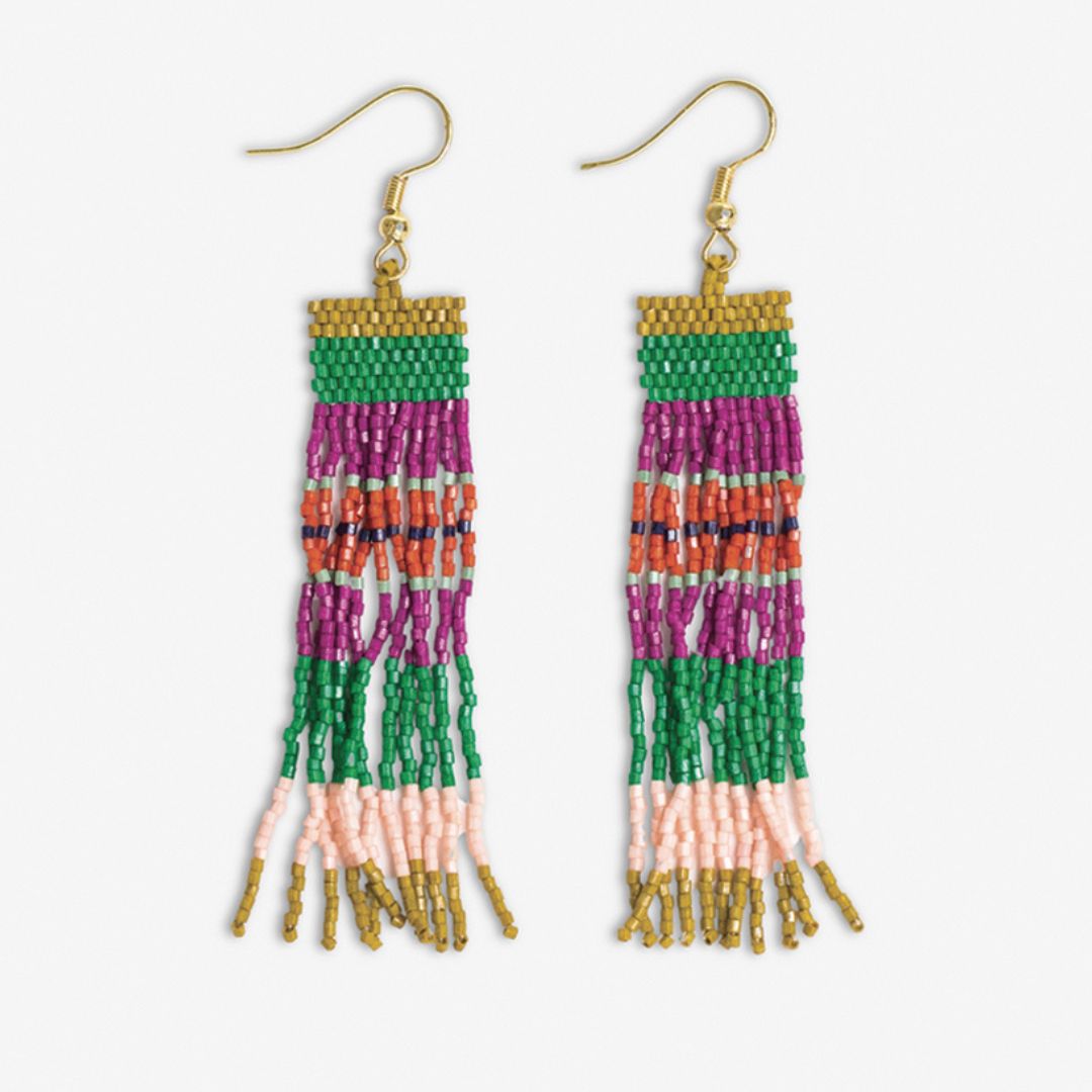 Billie Mixed Horizontal Stripes Beaded Fringe Earrings Rio Wholesale