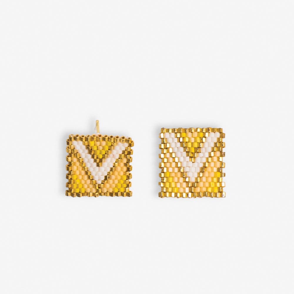 Kallie Chevron Rectangle Post Beaded Earrings Lemon Wholesale