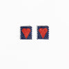 Kallie Heart Rectangle Post Beaded Earrings Navy Red