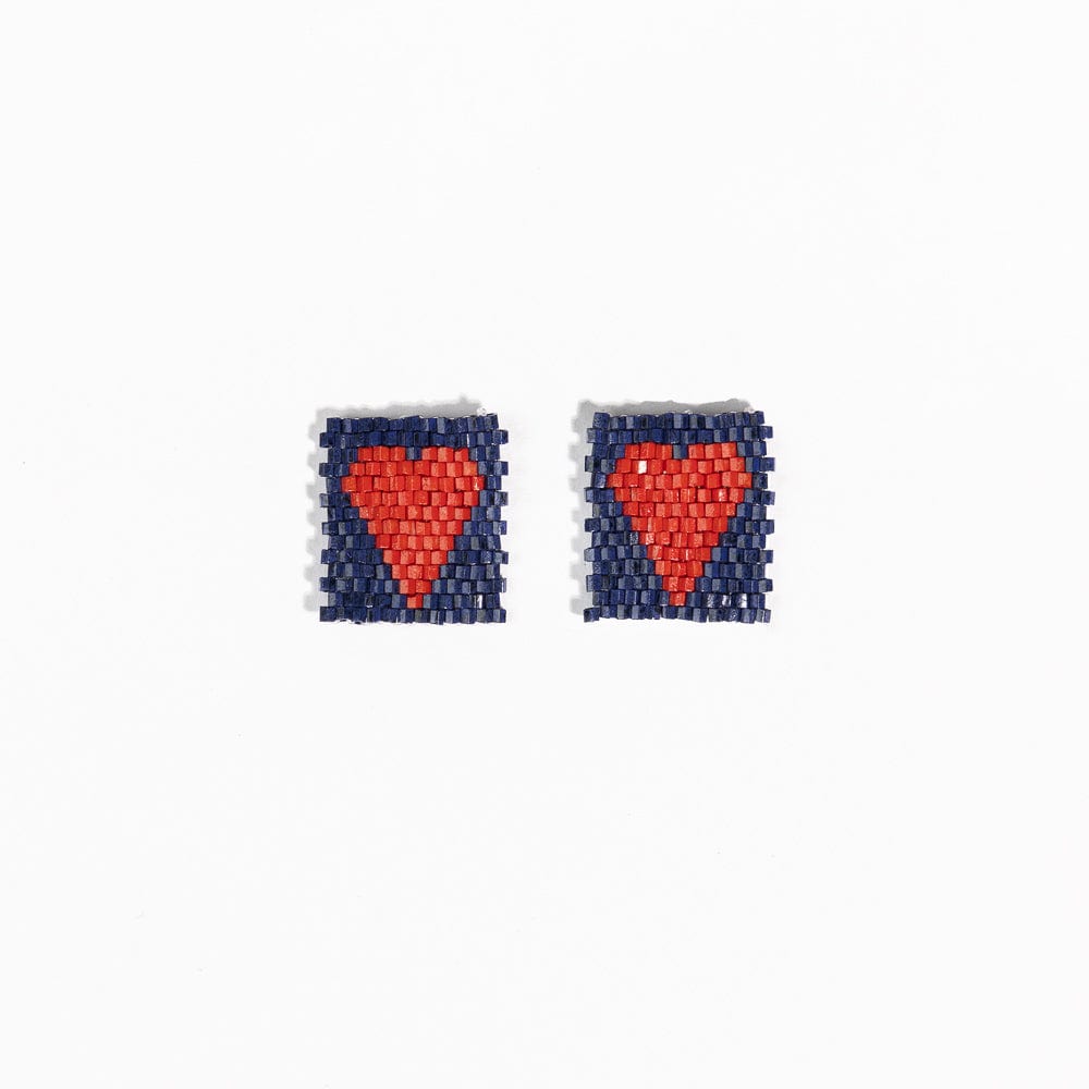 Kallie Heart Rectangle Post Beaded Earrings Navy Red