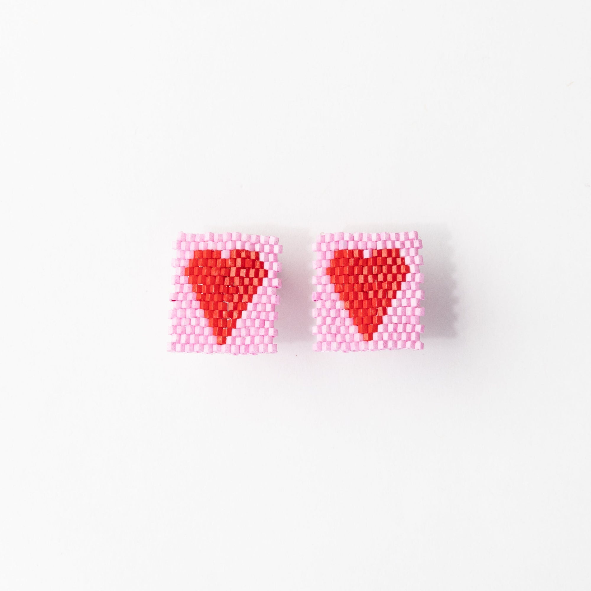 Kallie Heart Rectangle Post Beaded Earrings Pink Red