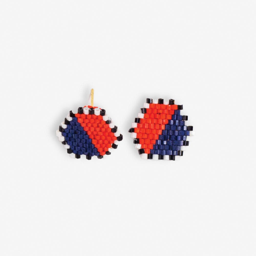 Casey Two Color Hexagon Post Beaded Earrings Navy and Poppy Wholesale