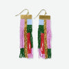 McKenzie Brass Bar Hanger Long Beaded Fringe Earrings Pink and Light Blue Wholesale