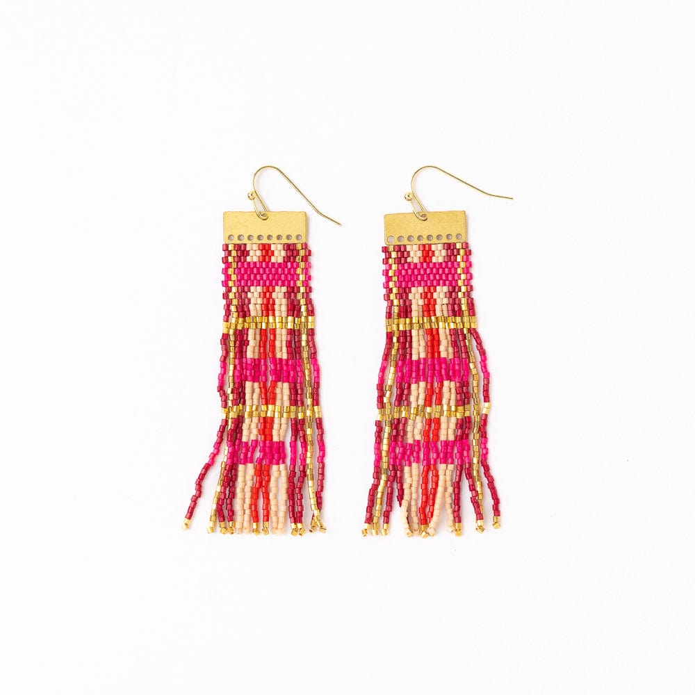 Mckenzie Brass Bar Long Fringe Earrings Hot Pink + Gold Wholesale