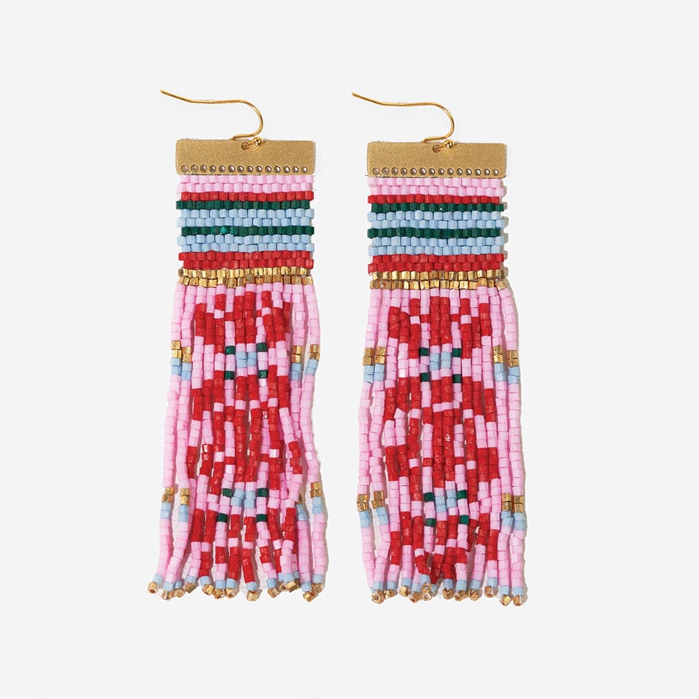 Lauren Faire Isle Nordic Beaded Fringe Earring Pink Wholesale