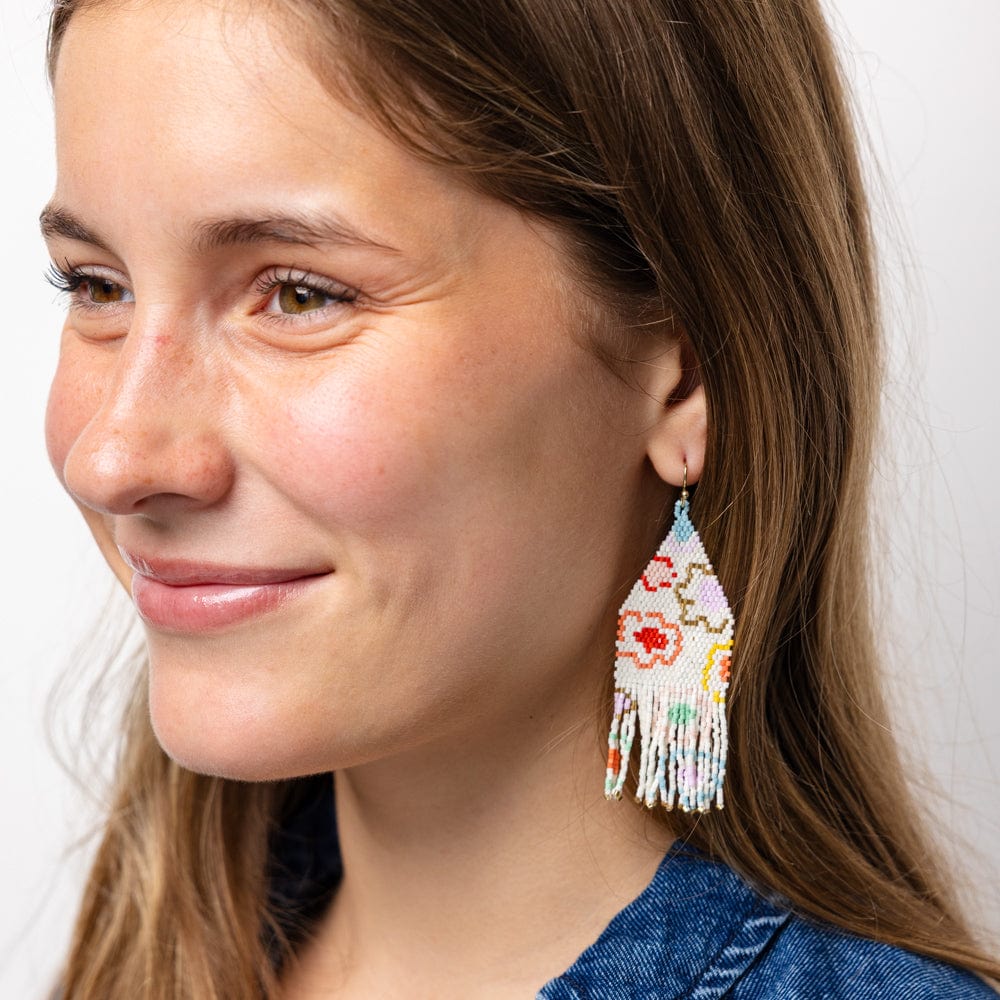 Delilah Poppies Beaded Fringe Earrings Multi