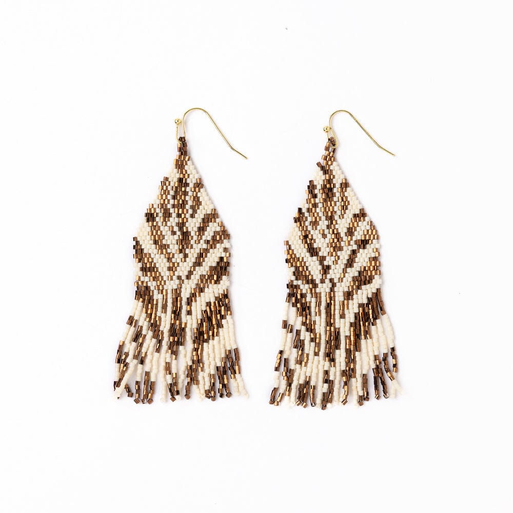 Delilah Zebra Print Beaded Fringe Earrings Bronze + Ivory Wholesale