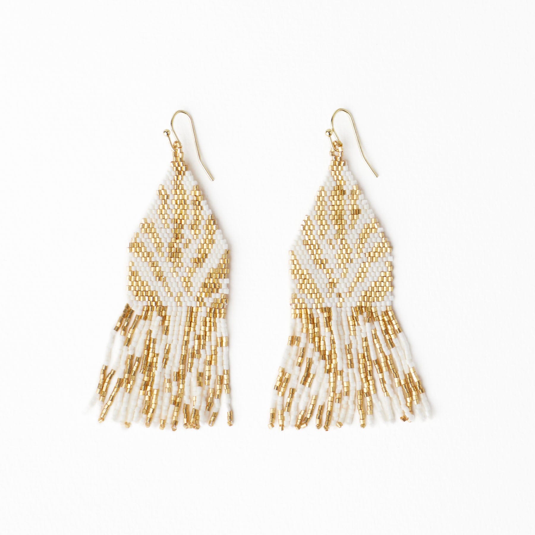 Delilah Zebra Print Beaded Fringe Earrings Ivory + Gold Wholesale