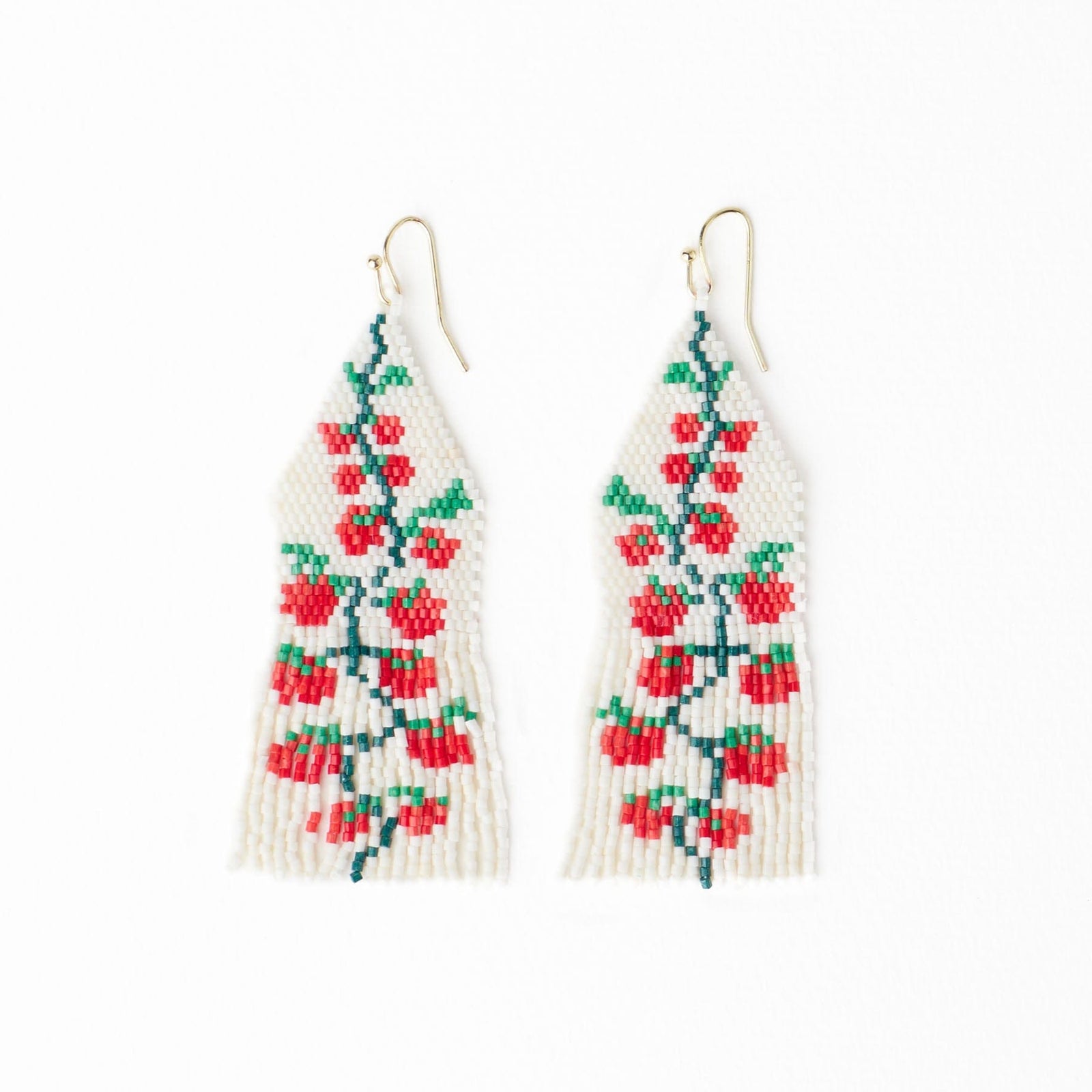 Delilah Tomato Beaded Fringe Earrings Red + Green Wholesale