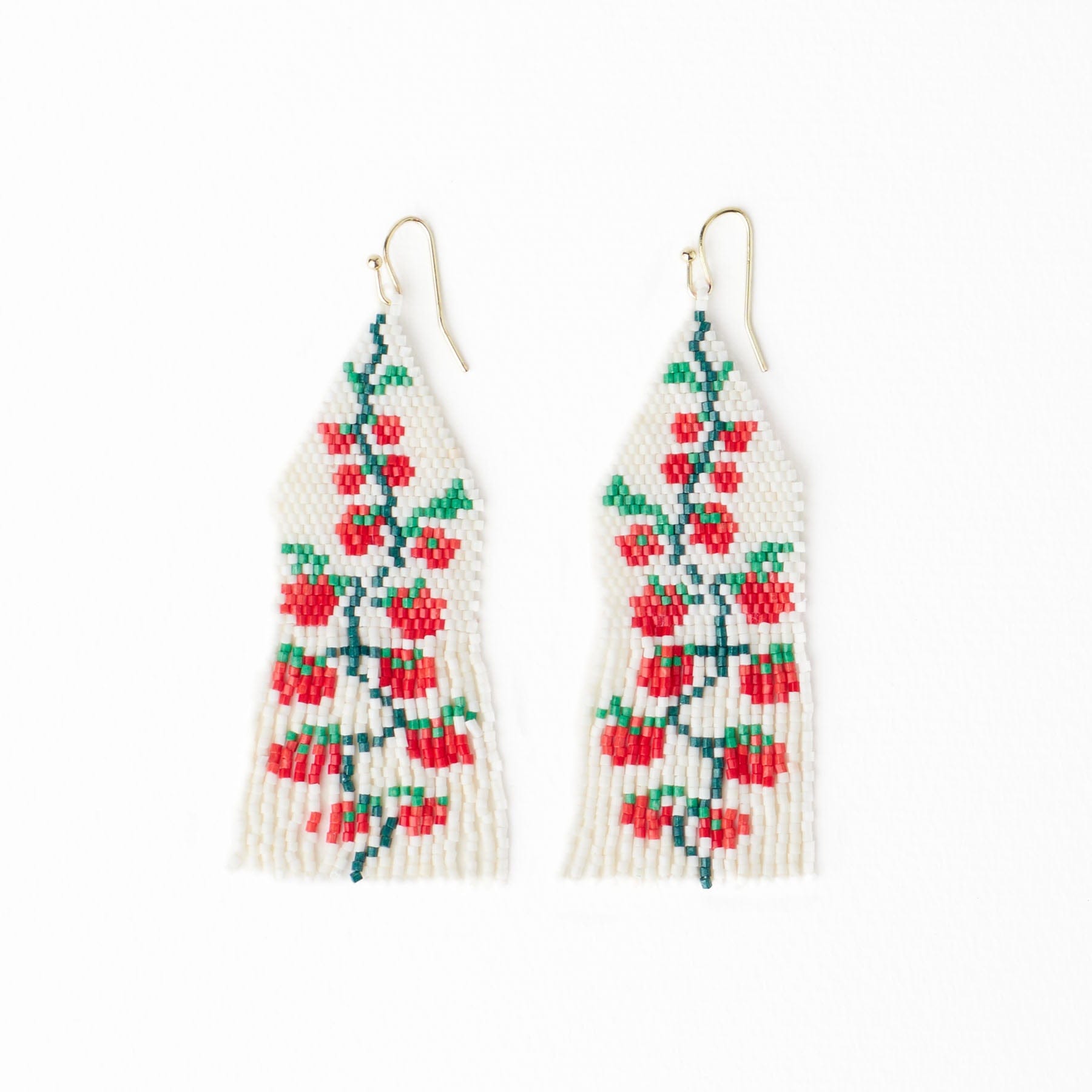 Delilah Tomato Beaded Fringe Earrings Red + Green Wholesale