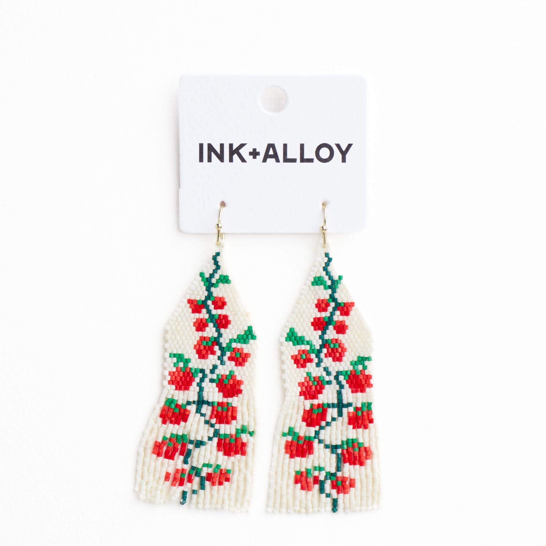 Delilah Tomato Beaded Fringe Earrings Red + Green Wholesale