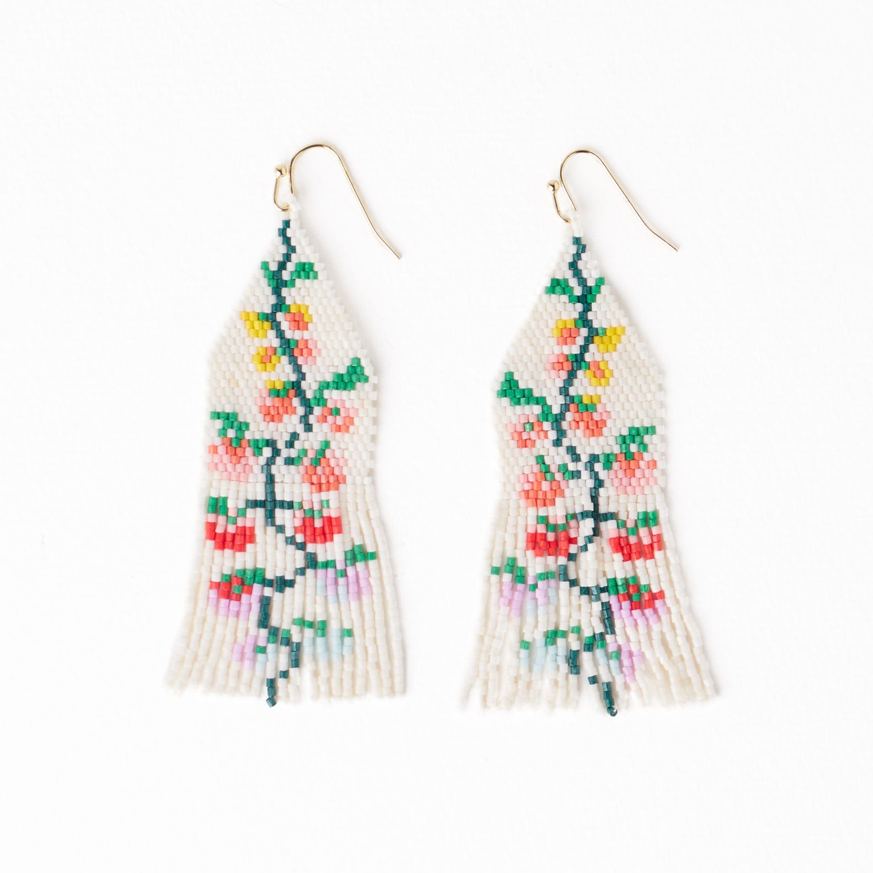 Delilah Multi Floral Beaded Fringe Earrings Rainbow Wholesale
