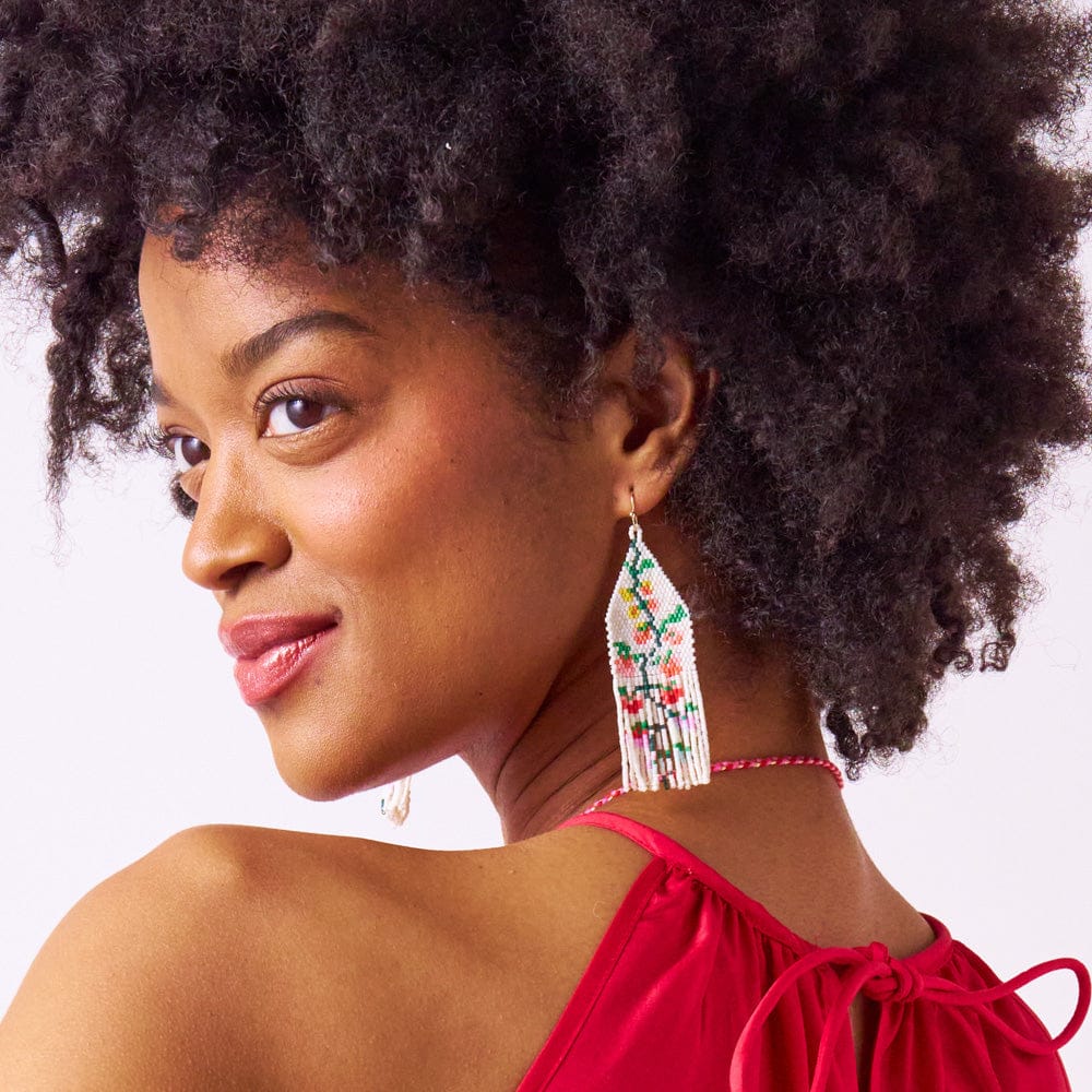 Delilah Multi Floral Beaded Fringe Earrings Rainbow Wholesale