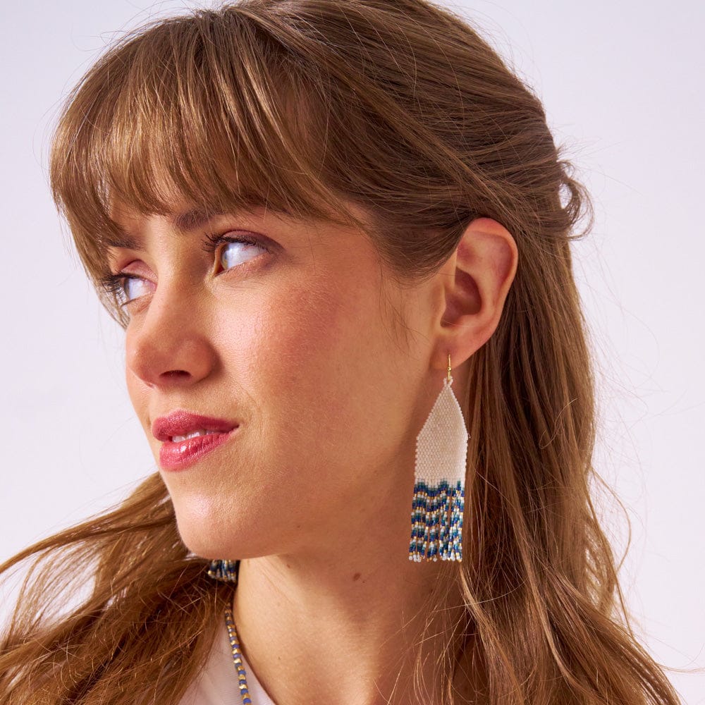 Delilah Wave Beaded Fringe Earrings Blues Wholesale