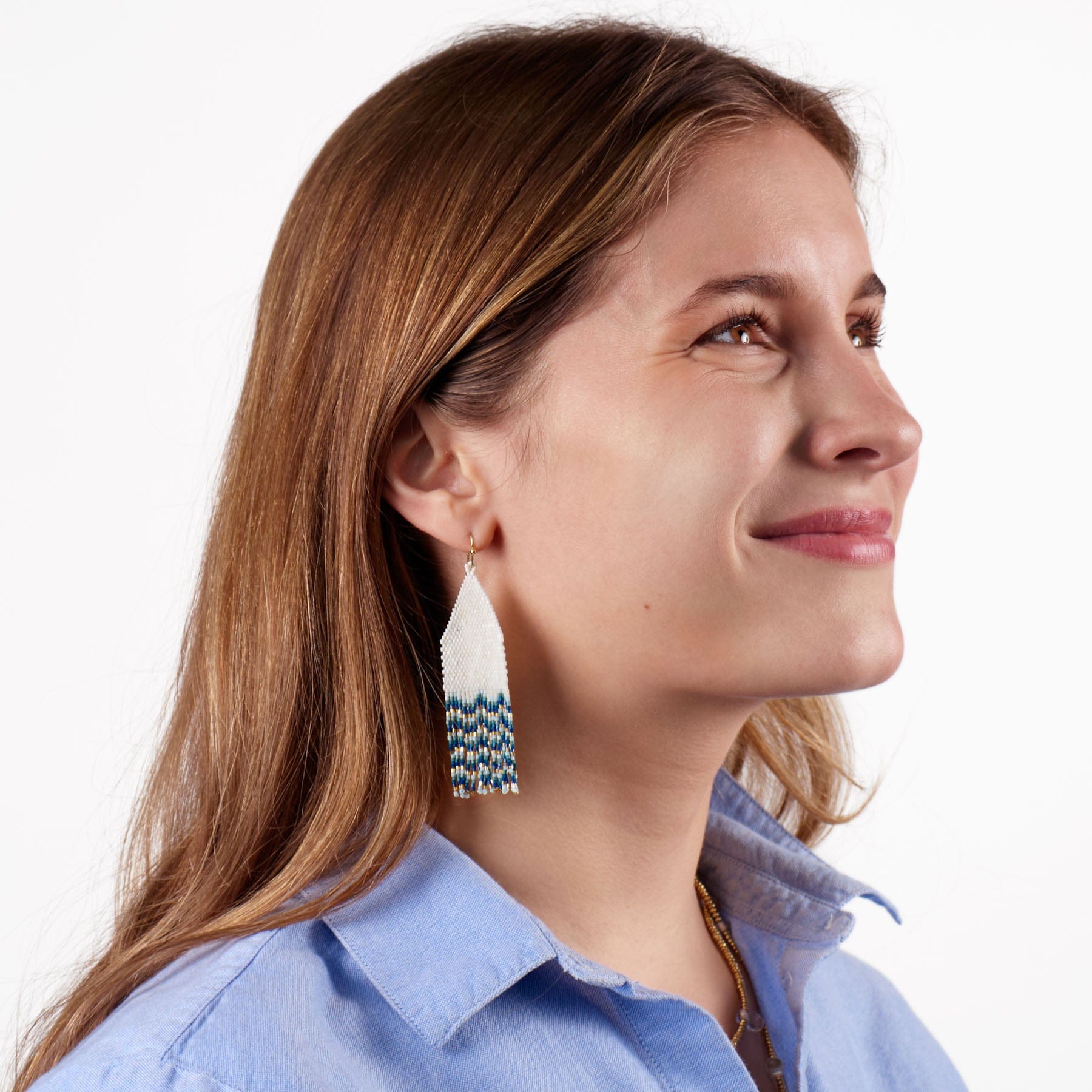 Delilah Wave Beaded Fringe Earrings Blues Wholesale