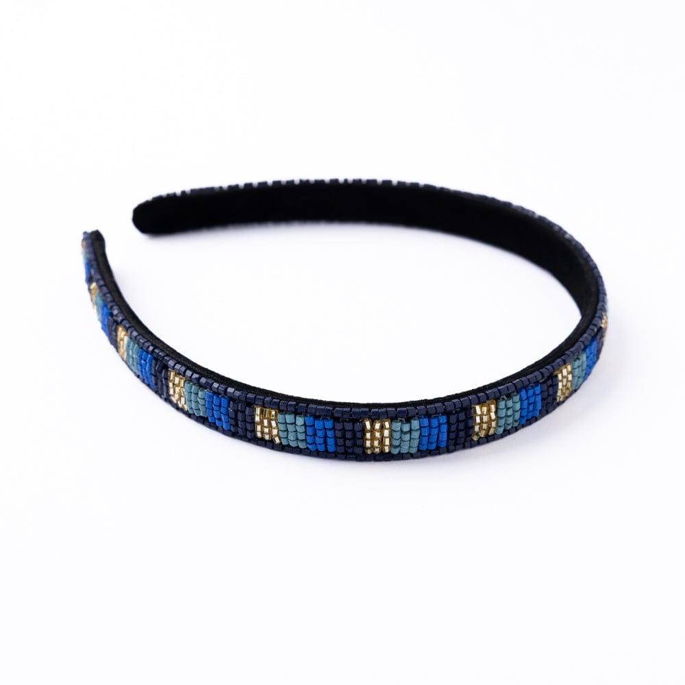 Sadie Vertical Colorblock Luxe Beaded Thin Headband Blue Wholesale