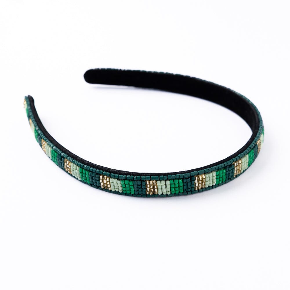 Sadie Vertical Colorblock Luxe Beaded Thin Headband Green Wholesale