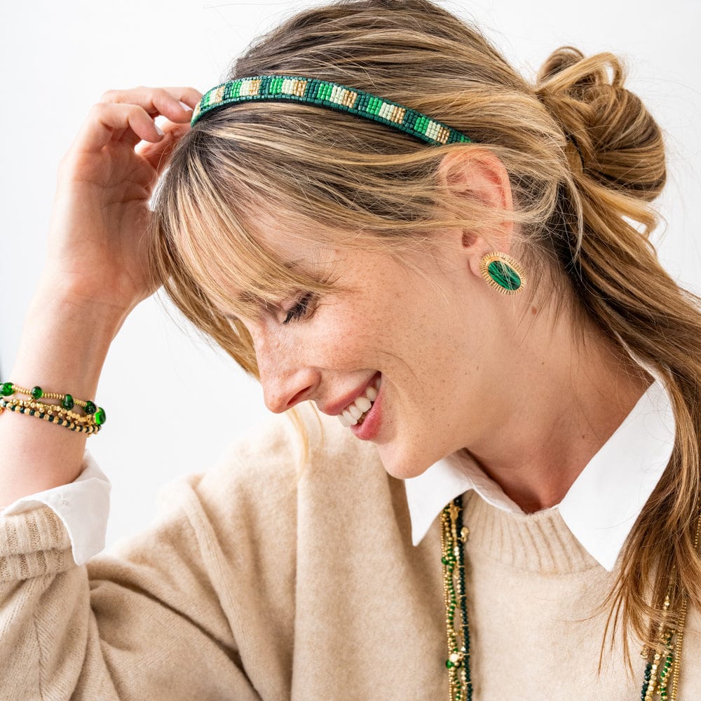 Sadie Vertical Colorblock Luxe Beaded Thin Headband Green Wholesale
