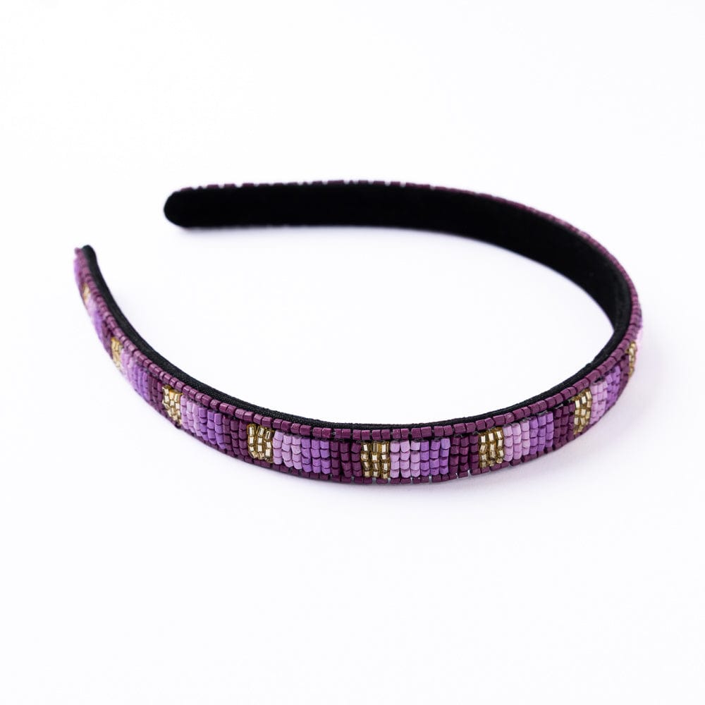 Sadie Vertical Colorblock Luxe Beaded Thin Headband Purple Wholesale