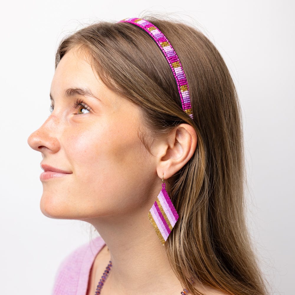 Sadie Vertical Colorblock Luxe Beaded Thin Headband Purple Wholesale
