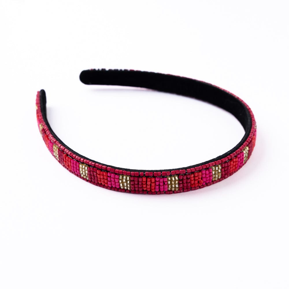 Sadie Vertical Colorblock Luxe Beaded Thin Headband Red Wholesale