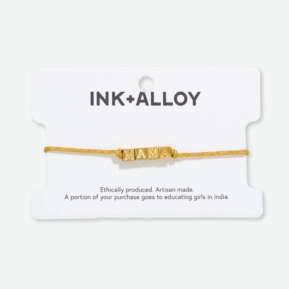 Goldie Gold Lurex Cord Friendship Bracelet with Brass Letters Adjustable Mama Wholesale