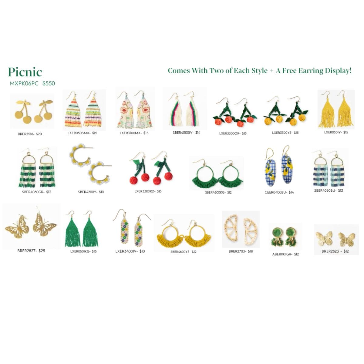 Picnic Earring Starter Pack with Free Display