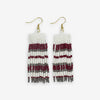 Adaline Game Day Horizontal Stripes Beaded Fringe Earrings Dark Red and Grey Wholesale