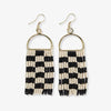 Allison Checked Beaded Fringe Earrings Black and White Wholesale