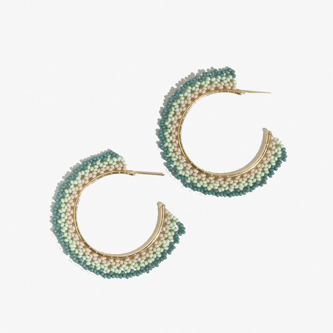 Eve Ombre Beaded Hoop Earrings Teal Wholesale