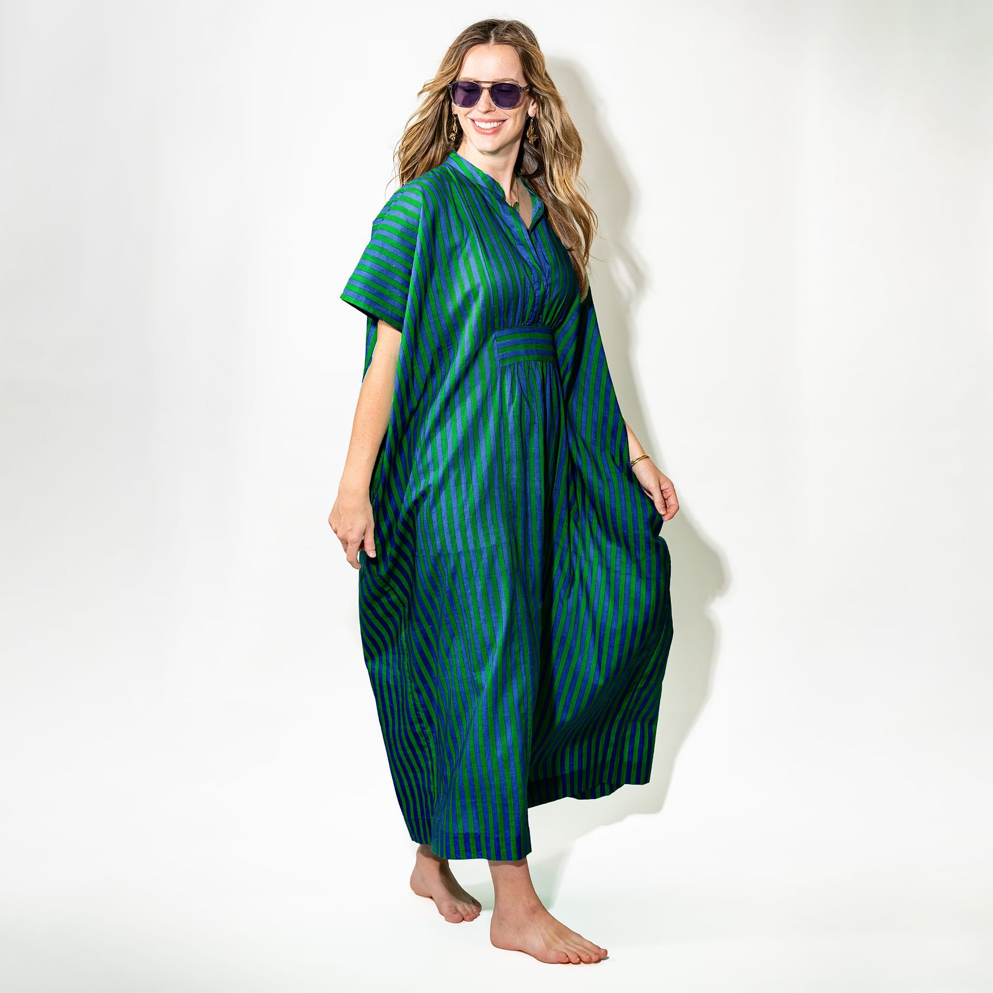 Margot Stripe Kaftan Navy + Kelly Green Wholesale
