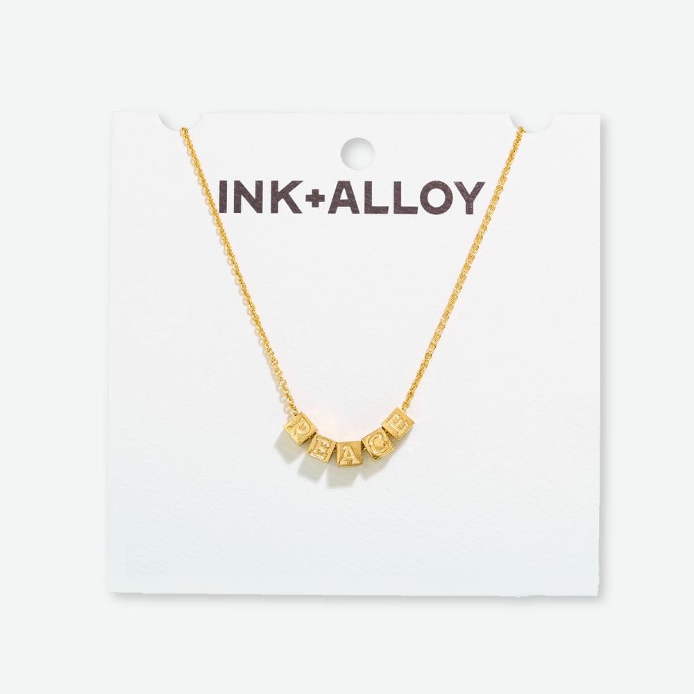 Goldie Chain Necklace with Brass Letters 16" with 1.5" Extension Peace Wholesale