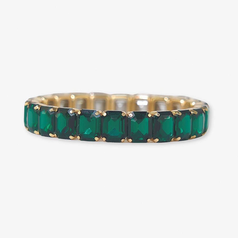 Etta Small Rectangle Stone Stretch Bracelet Emerald Wholesale