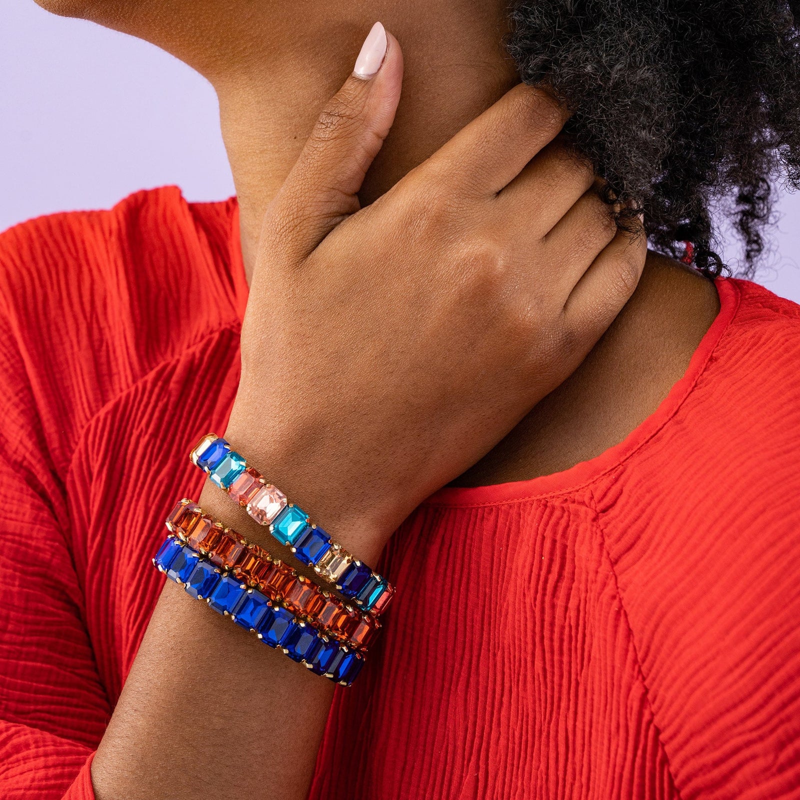 Etta Small Rectangle Stone Stretch Bracelet Amber Wholesale