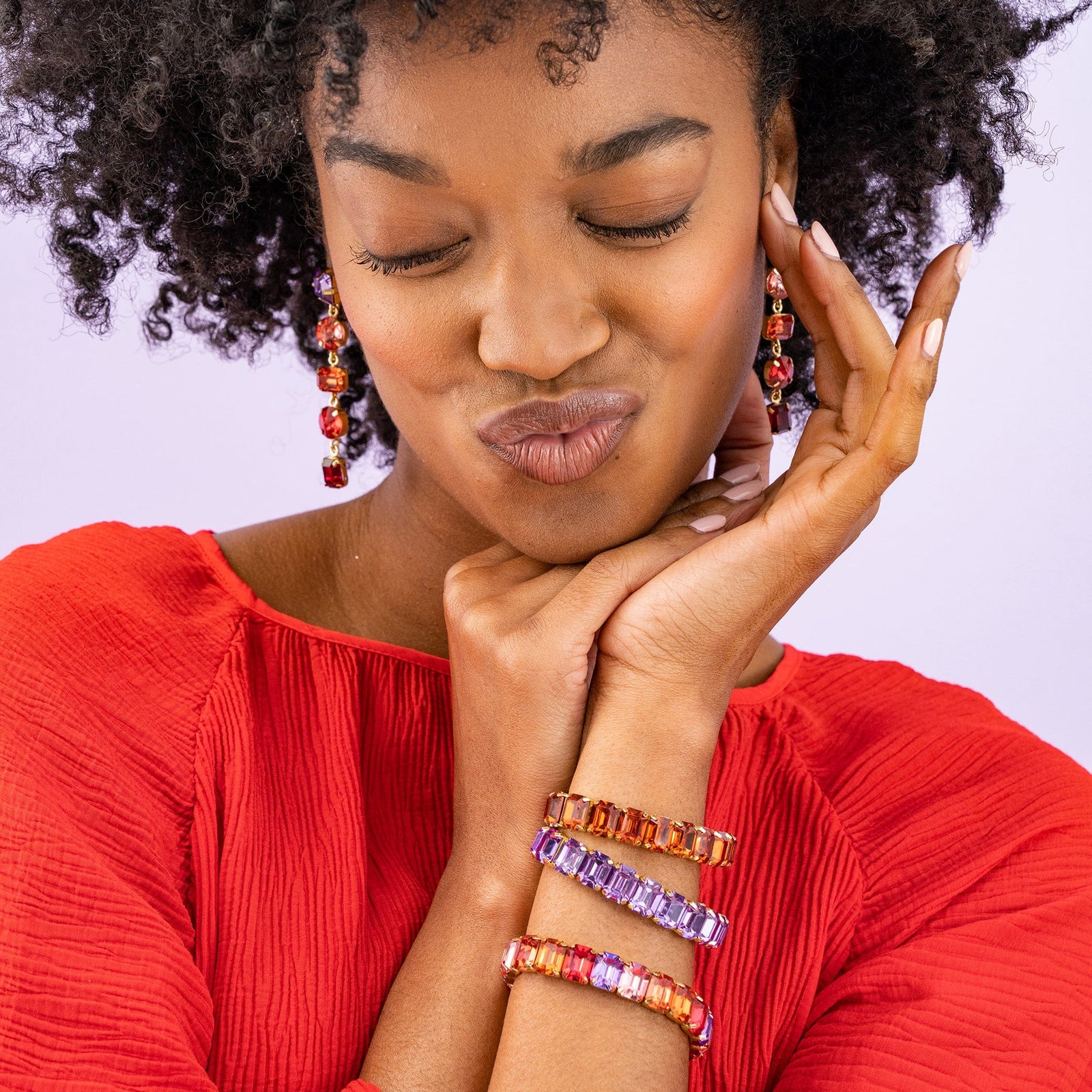 Etta Small Rectangle Stone Stretch Bracelet Lavender Wholesale