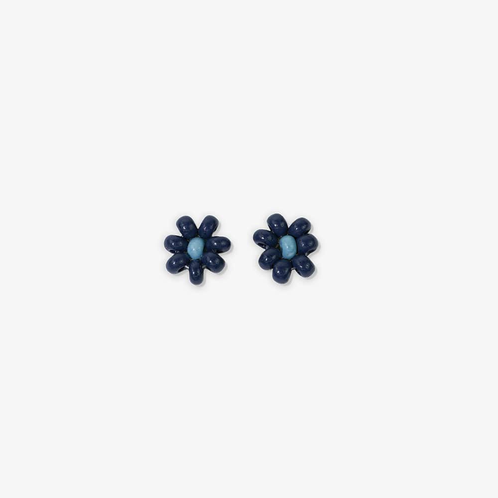 Game Day Flower Two Color Beaded Post Earrings Navy and Light Blue Wholesale