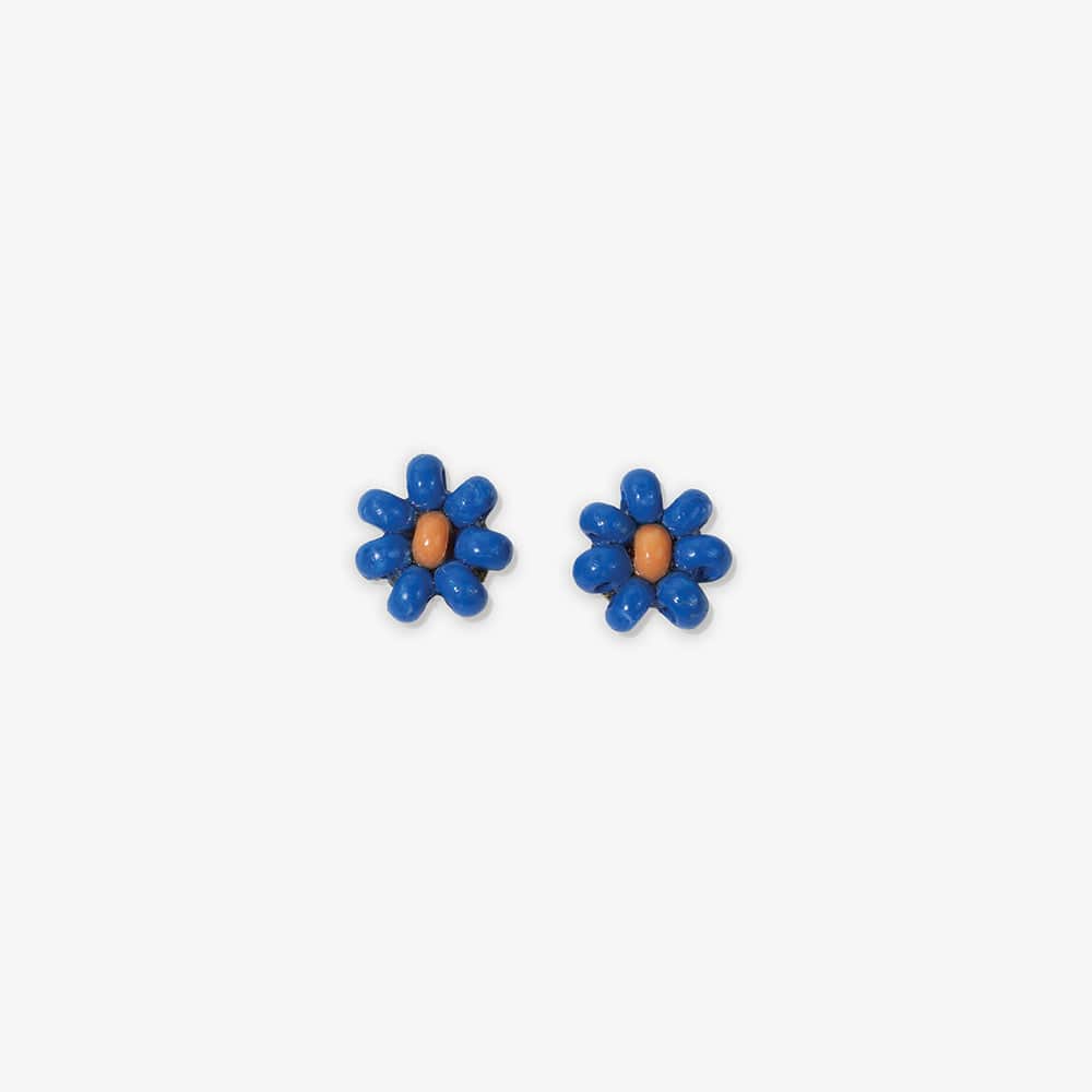 Game Day Flower Two Color Beaded Post Earrings Blue and Orange Wholesale