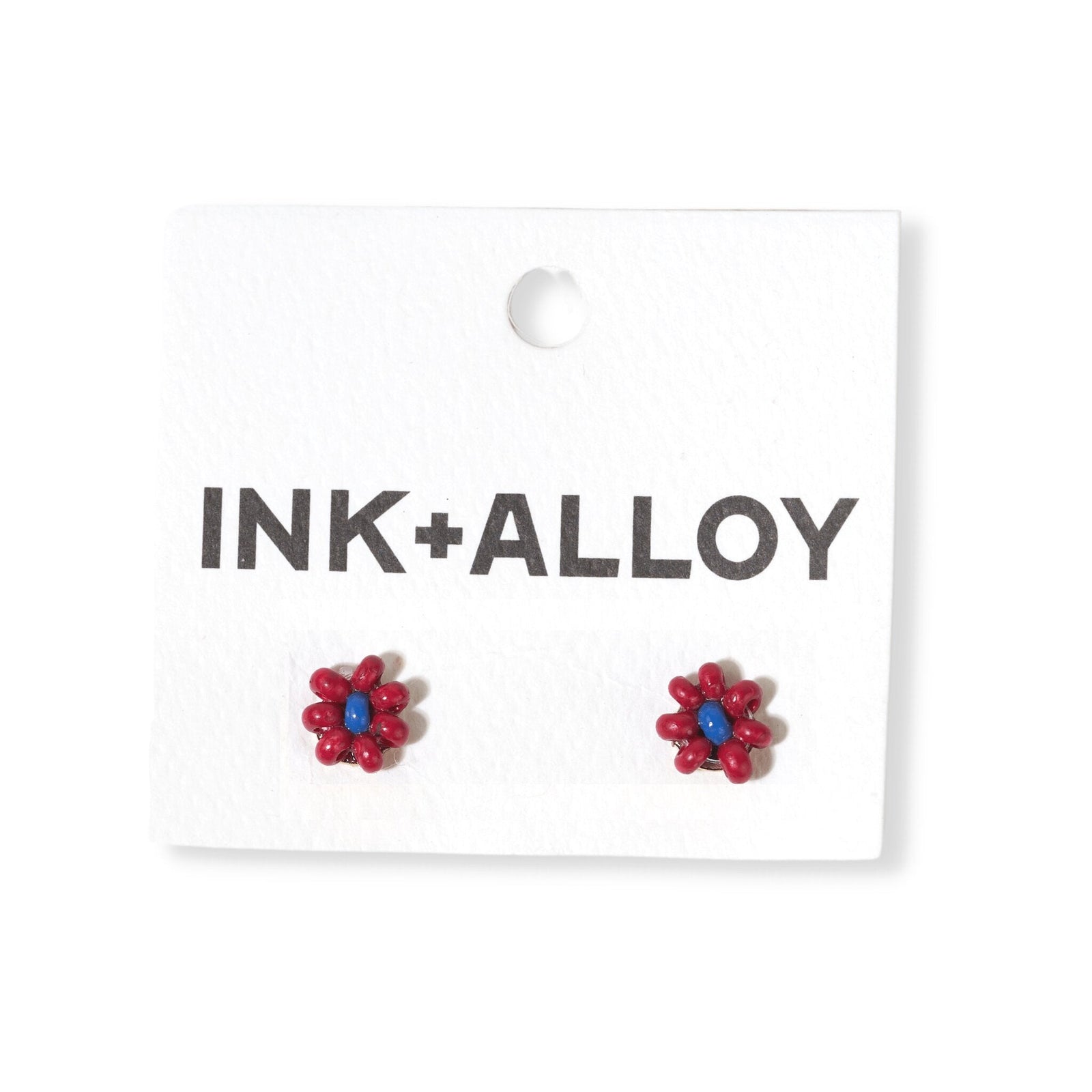 Game Day Flower Two Color Beaded Post Earrings Red and Blue Wholesale