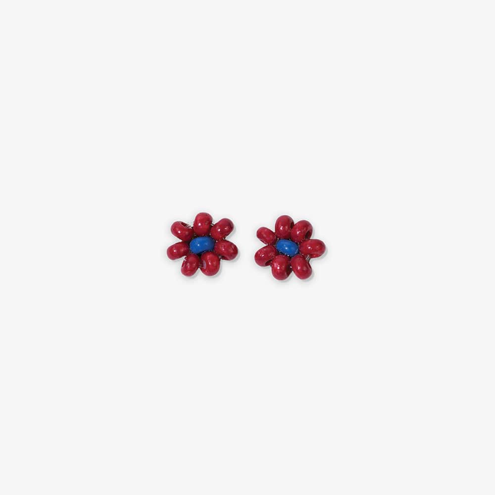 Game Day Flower Two Color Beaded Post Earrings Red and Blue Wholesale