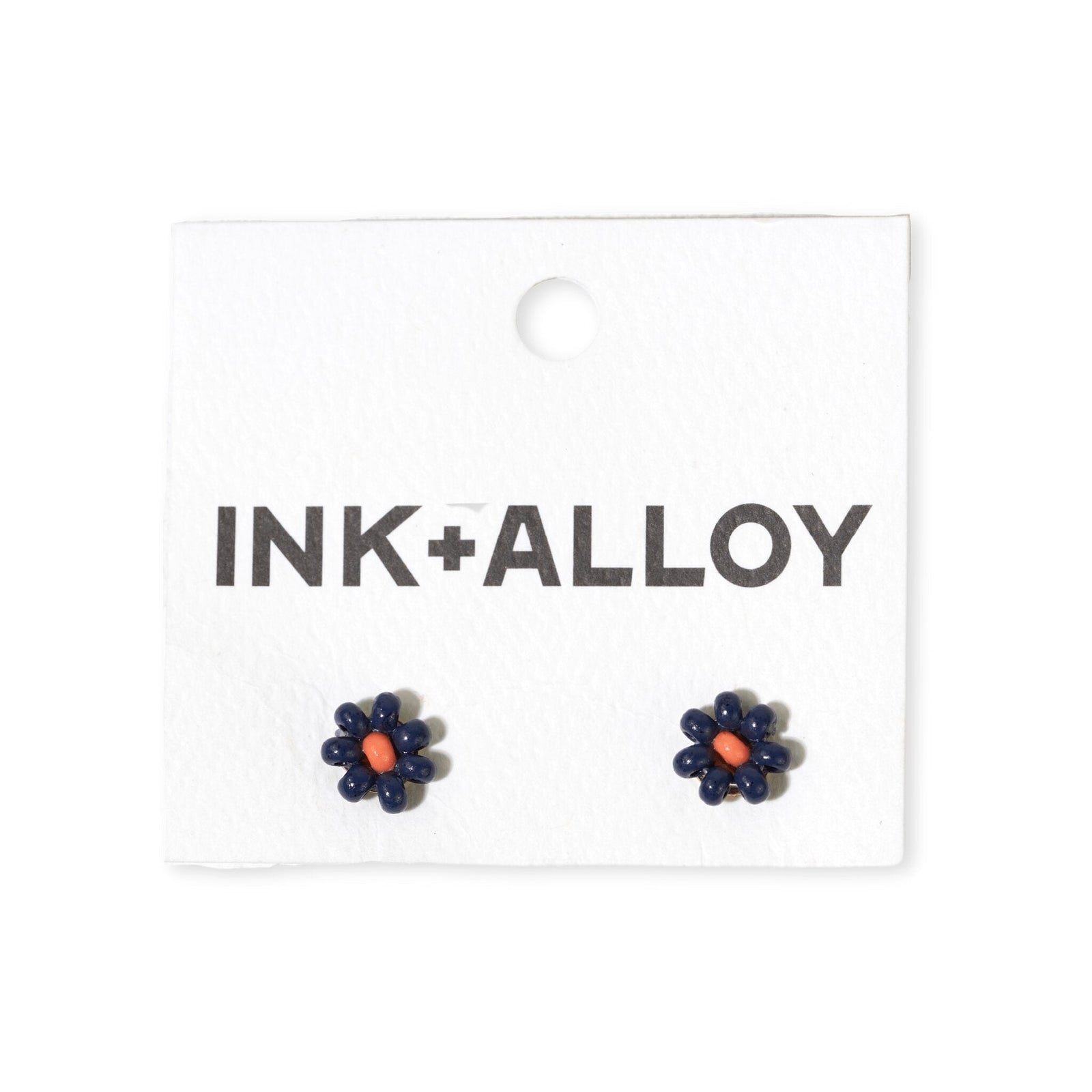 Game Day Flower Two Color Beaded Post Earrings Navy and Orange Wholesale